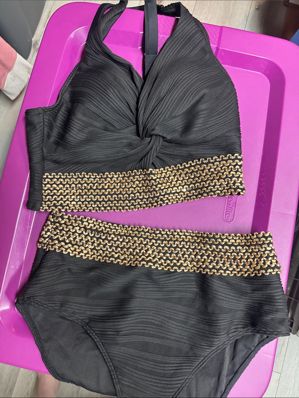 Med Two-Piece  Style Swimsuit with Gold Trim